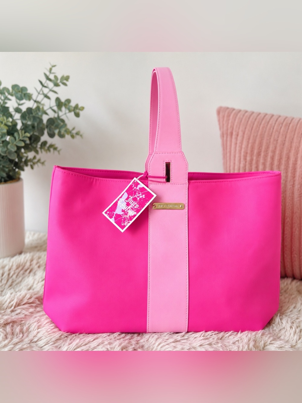 Juicy Couture Neon Pink Two-Tone Tote Bag NWT Y2K Barbiecore